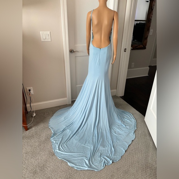 Long Formal Blue Dress (new with tags) Spaghetti Straps, Split-Front, Backless, - Picture 2 of 14